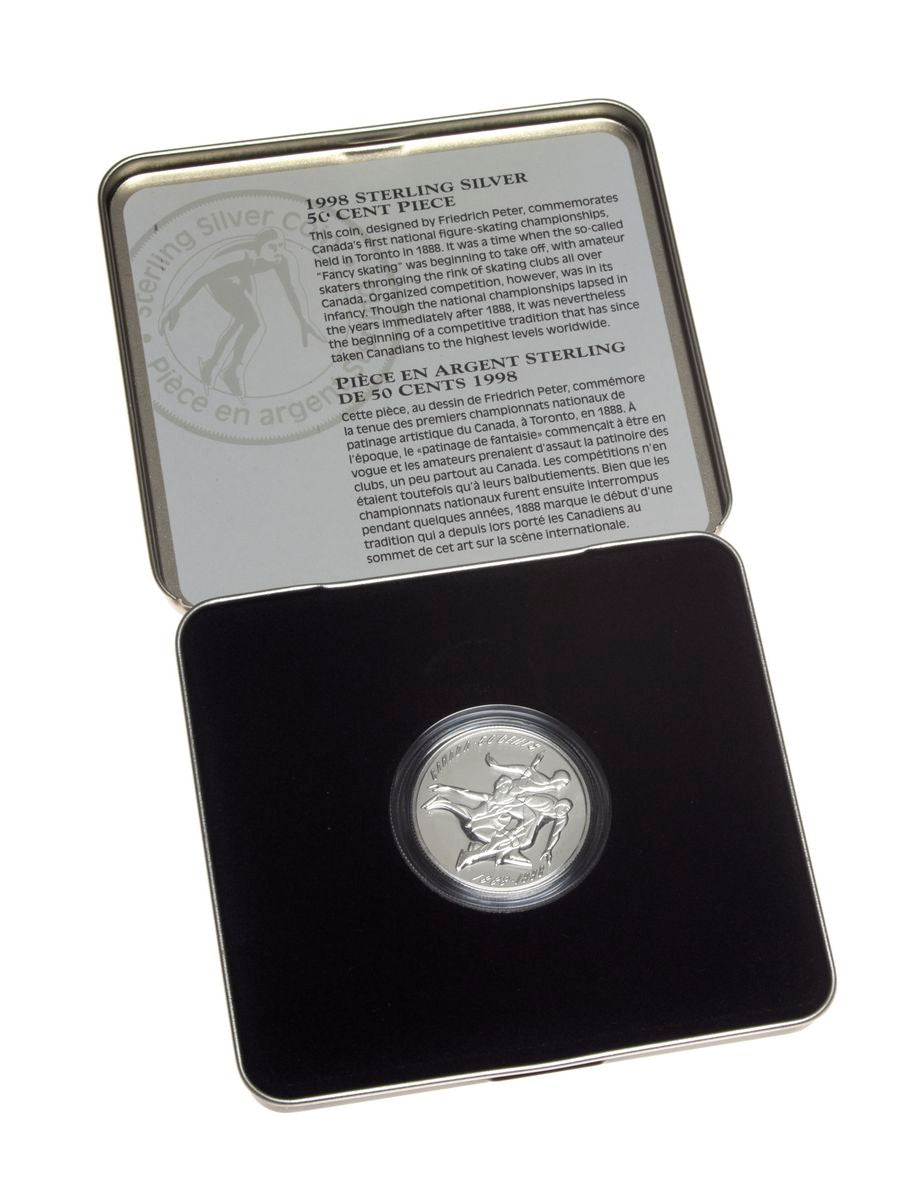 1998 50c Canadian Sports Firsts: First Official Amateur Figure Skating Championship - Sterling Silver Coin