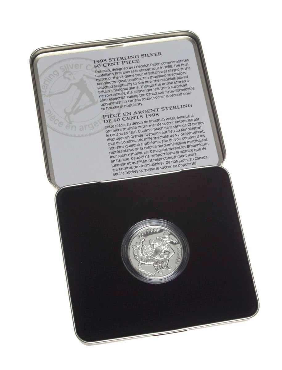 1998 50c Canadian Sports Firsts: First Overseas Canadian Soccer Tour - Sterling Silver Coin