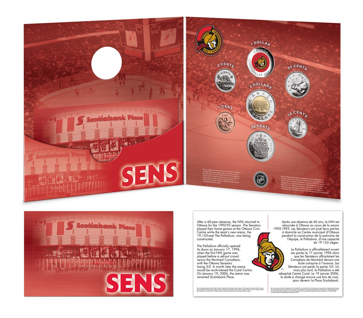 2008 Ottawa Senators: NHL Coin Set with Coloured $1