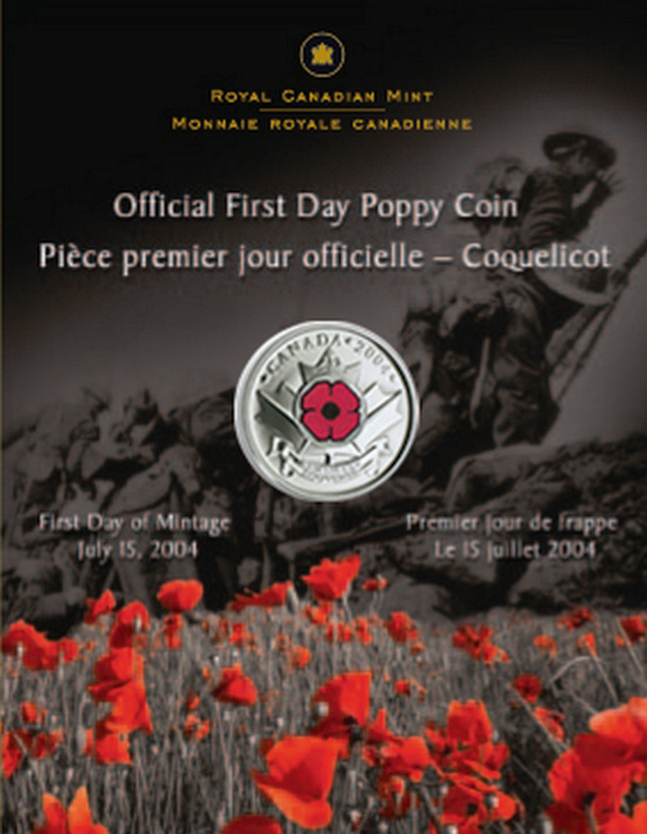 2004 25c Offical First Day Poppy Coloured Coin