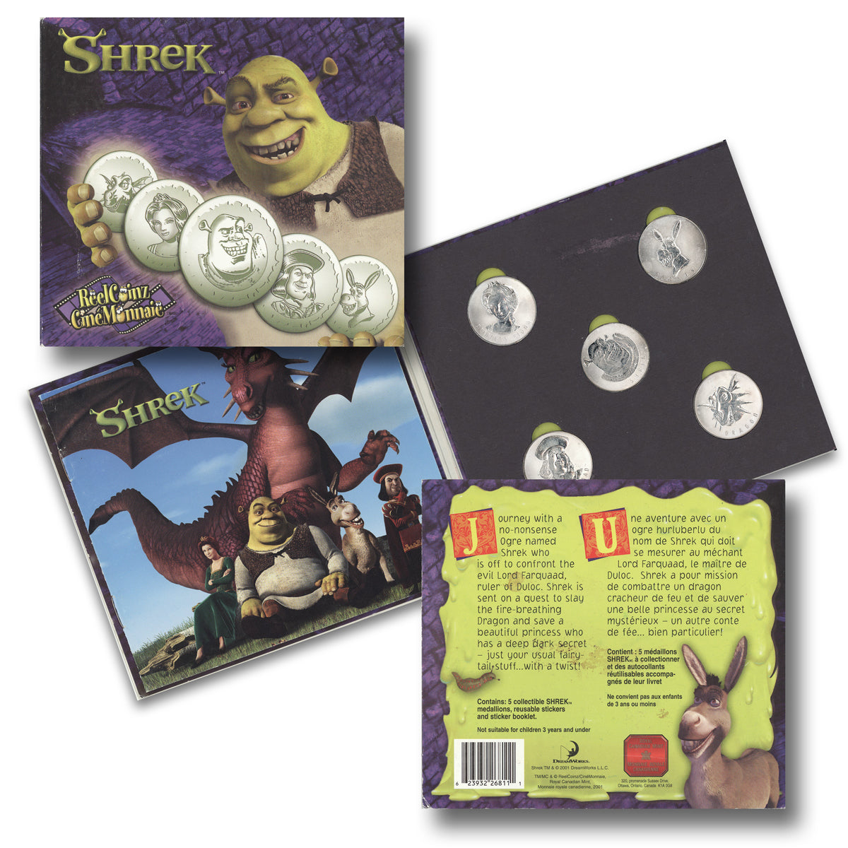 Shrek Coin Set 2001 Shrek ReelCoinz - 5 Medallions Set