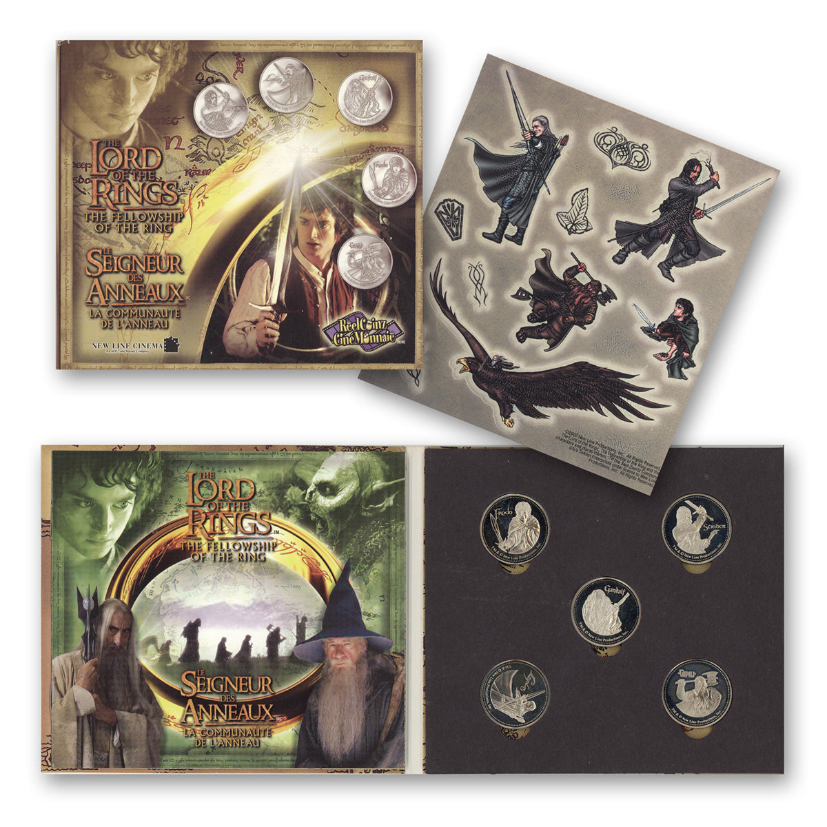 2002 The Lord of the Rings: The Fellowship of the Ring ReelCoinz - 5 Medallions & Stickers Set