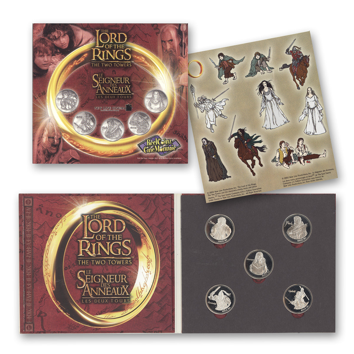 2002 The Lord of the Rings: The Two Towers ReelCoinz - 5 Medallions & Stickers Set