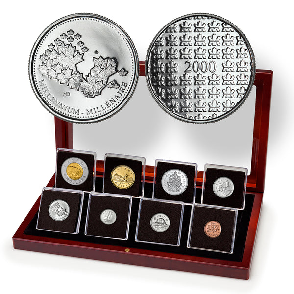 2000 "Polar Bear" Proof-Like Coin Set with Millennium Medallion Bonus in Custom Mahogany Display Case