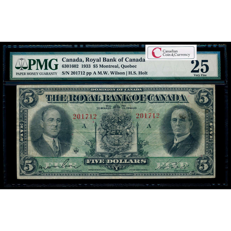 The Royal Bank of Canada $5 1933   PMG VF-25