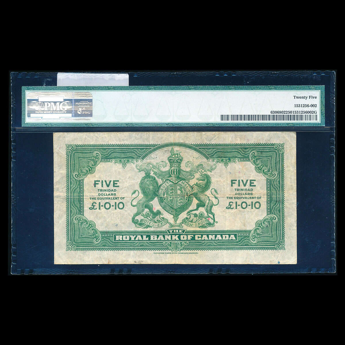 $5 1938 Royal Bank of Canada Port of Spain, Trinidad PMG VF-25