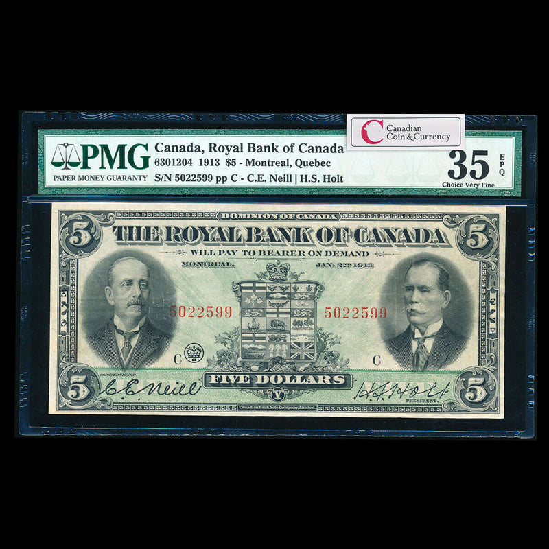 The Royal Bank of Canada $5 1913 Typed Neill, l. PMG VF-35