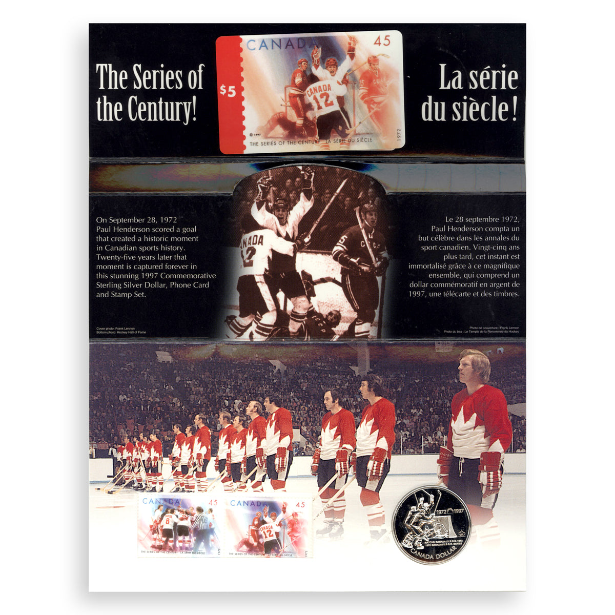 1997 $1 25th Anniversary of Hockey Victory: Commemorative Silver Dollar, Phone Card, and Stamp Set