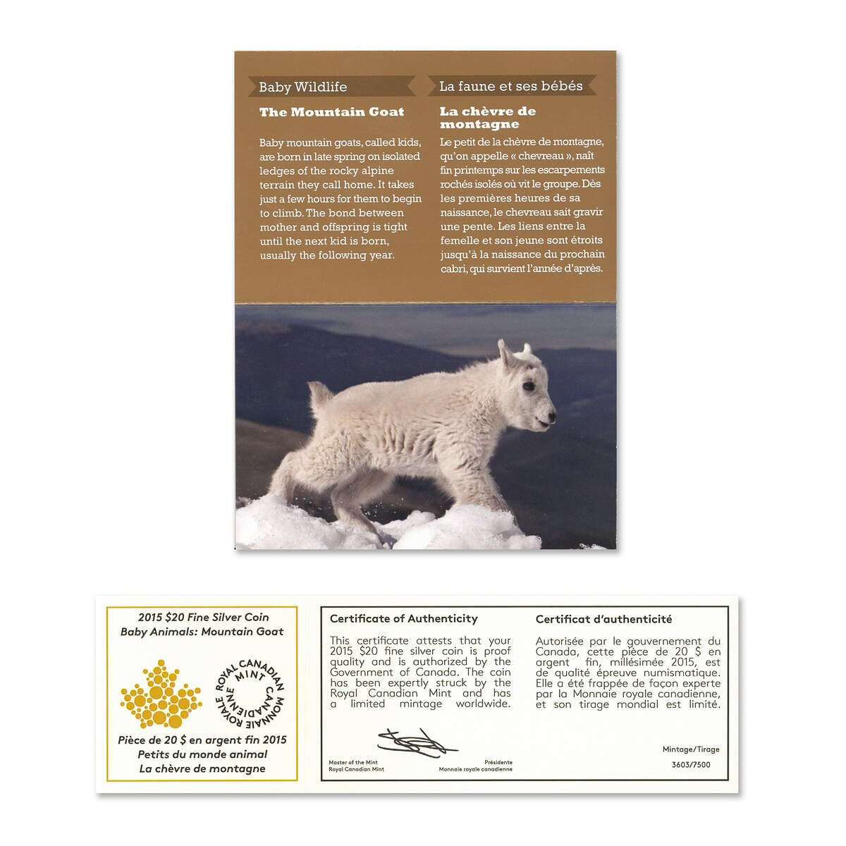 2015 $20 Baby Animals: Mountain Goat - Pure Silver Coin and Stamp Set