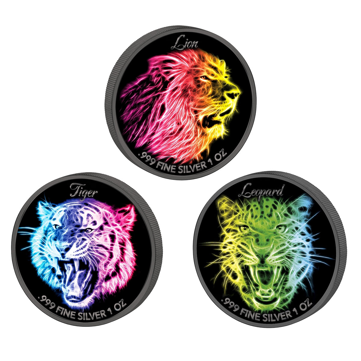 2016 $2 Black Neon Big Cats - Pure Silver 3 Coin Set