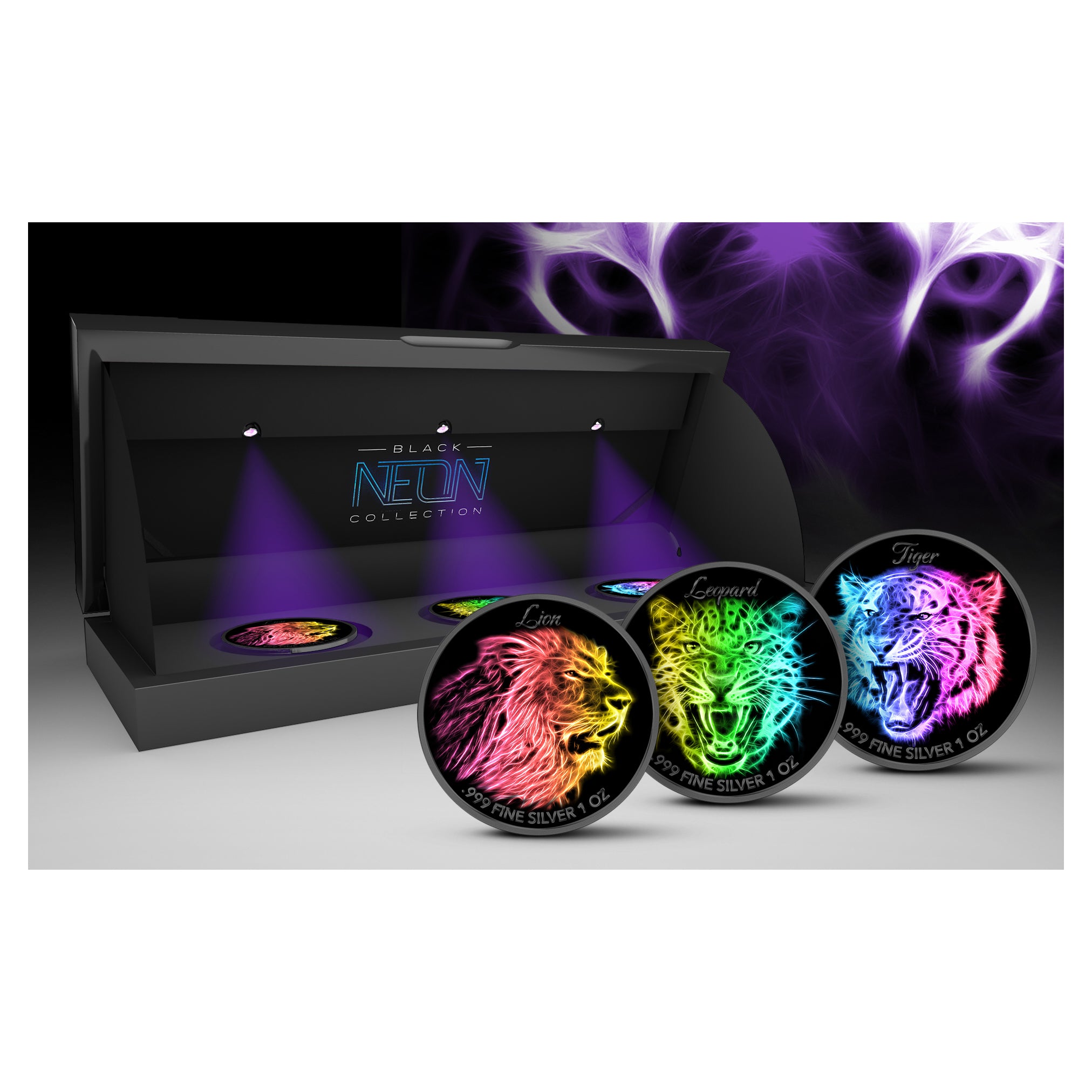 2016 $2 Black Neon Big Cats - Pure Silver 3 Coin Set