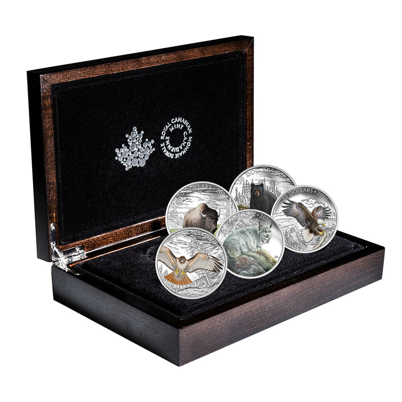 2016 $20 Majestic Animals II - Pure Silver 5 Coin Set + Display Case