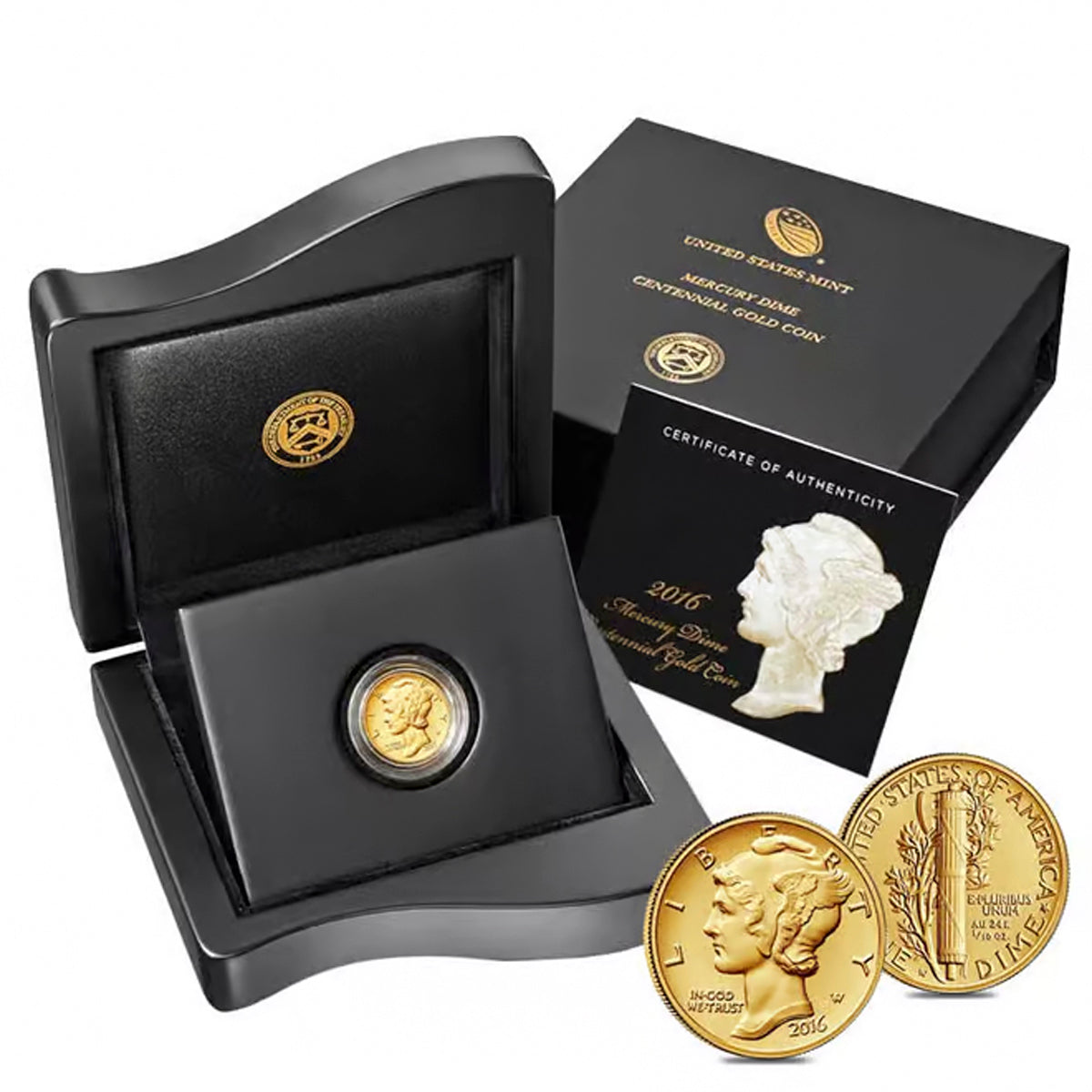 US 2016W 10 Cent Mercury Dime - Pure Centennial Gold Coin