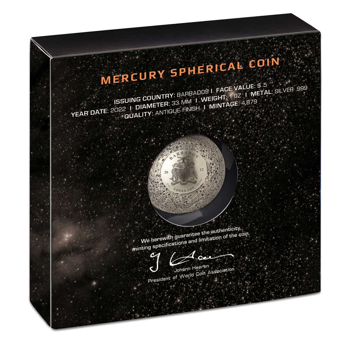 2022 $5 Travel to Mercury - Pure Silver Coin