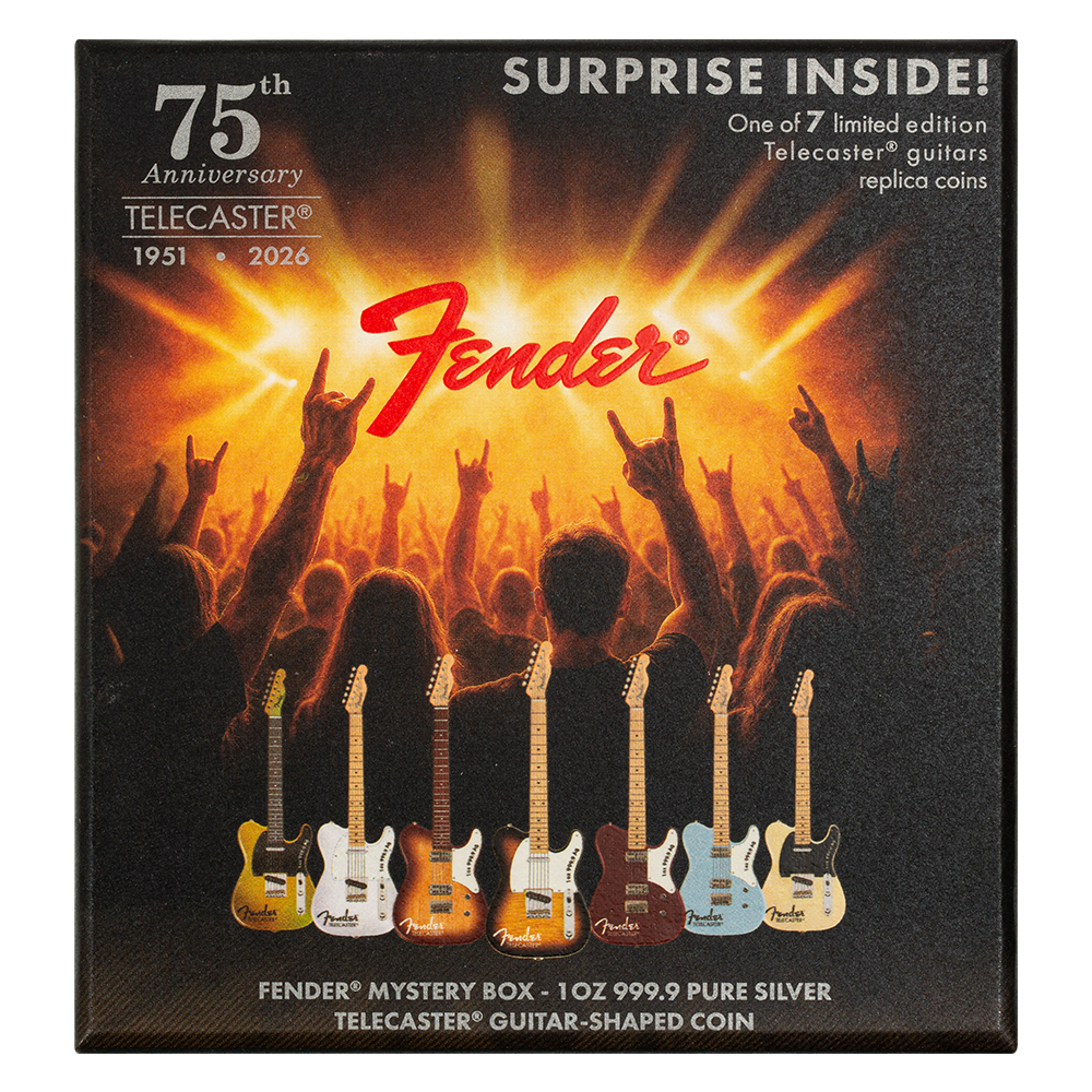 2026 $2 Fender Telecaster 75th Anniversary Mystery Box - Pure Silver Coin