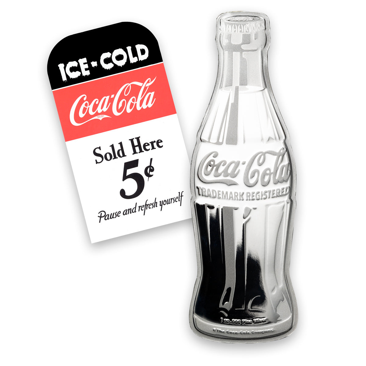 Coca-Cola® Vintage 1 oz Silver Colourized Bottle with Tin Vending Machine