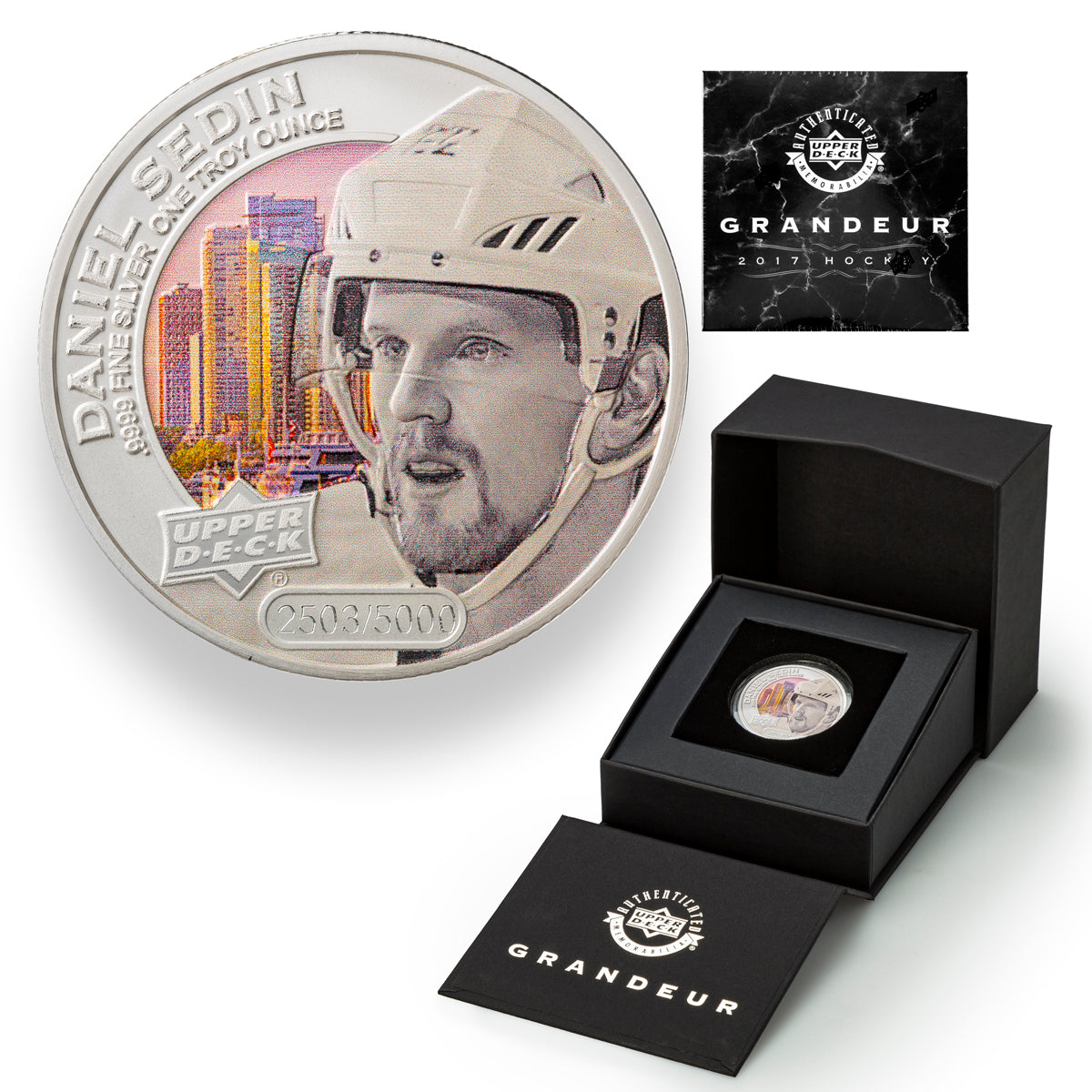 2017 $5 Grandeur Upper Deck: Daniel Sedin - Pure Silver Coin