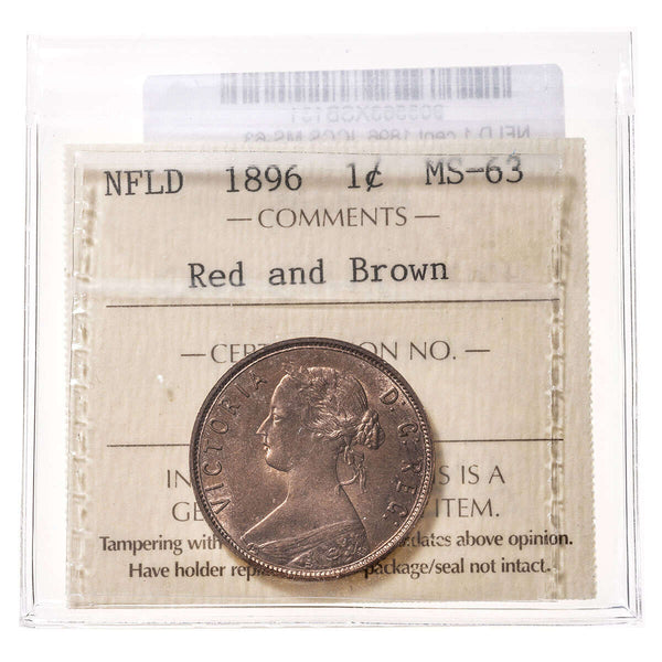 NFLD 1 cent 1896  ICCS MS-63