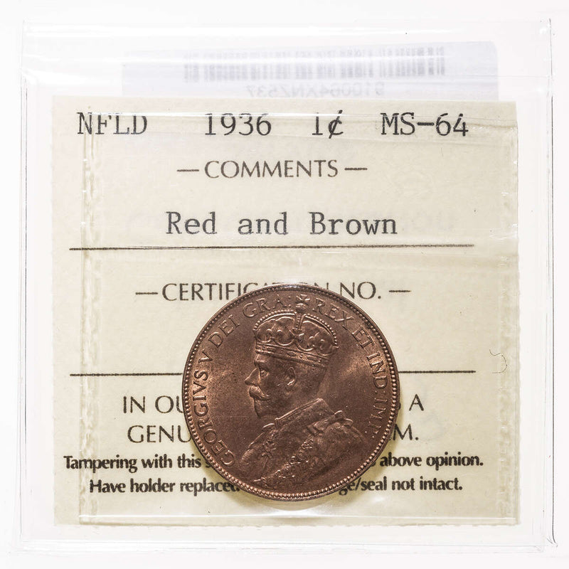NFLD 1 cent 1936  ICCS MS-64