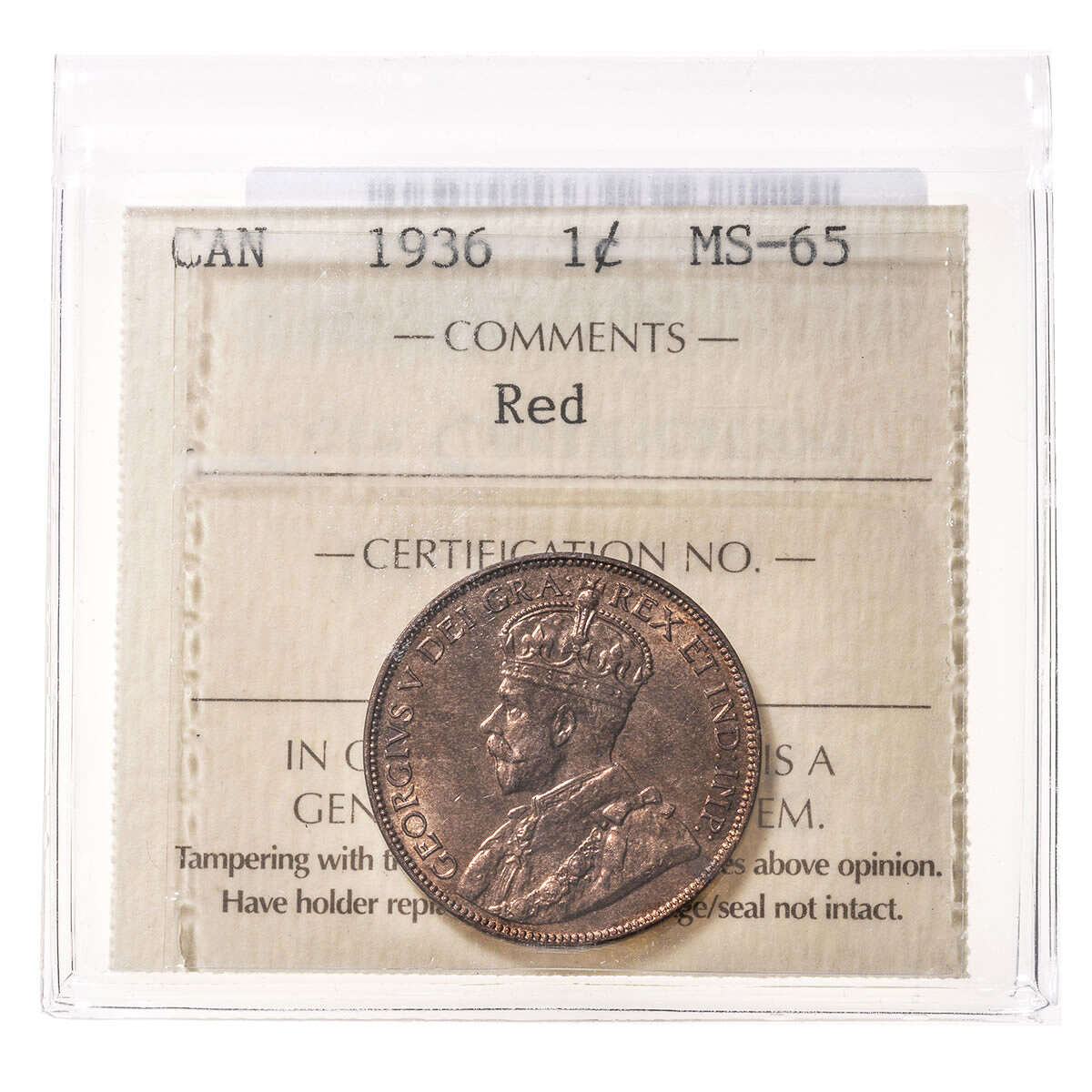 NFLD 1 cent 1936  ICCS MS-65