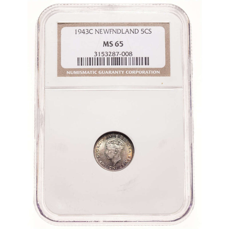 NFLD 5 cent 1943C  NGC MS-65