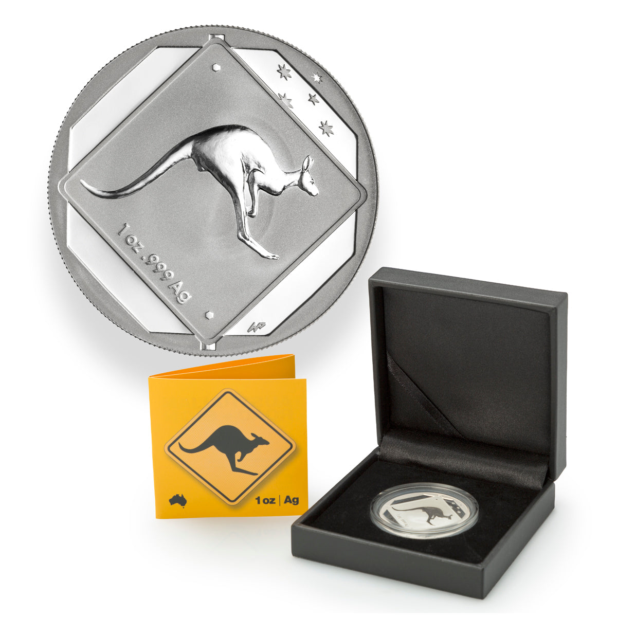 2013 $1 Australian Road Sign Series: Kangaroo Road Sign - Pure Silver Coin