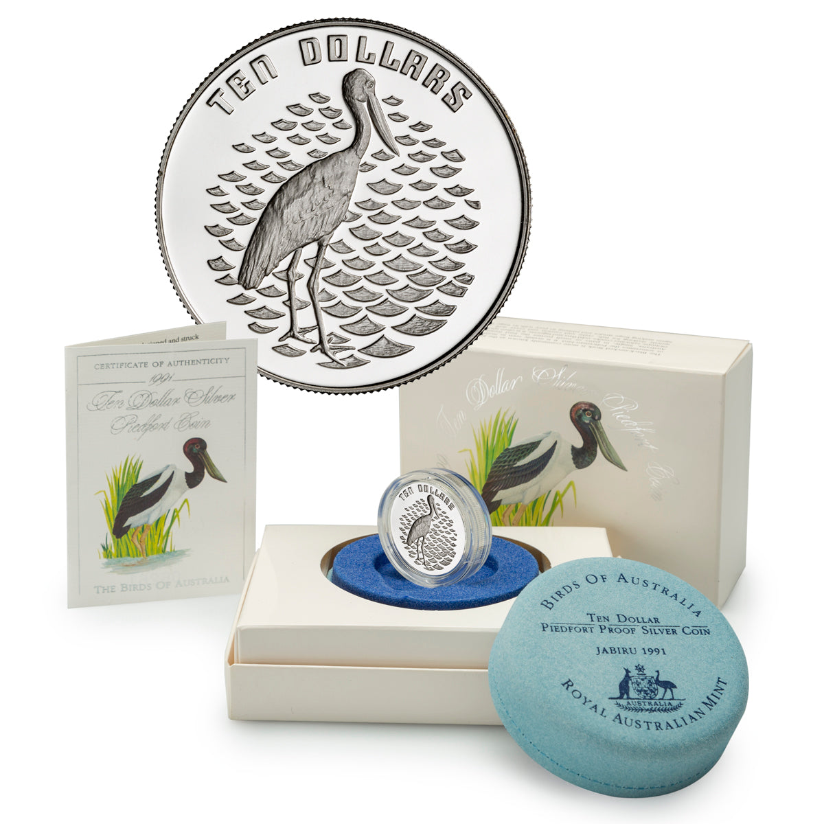 1991 $10 Birds of Australia: Jabiru - Sterling Silver Piedfort Coin