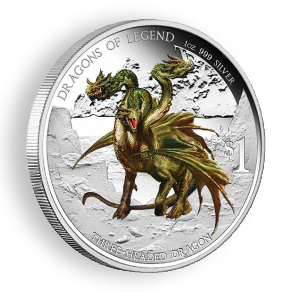 2013 $1 Dragons of Legend: Three Headed Dragon - Pure Silver Coin