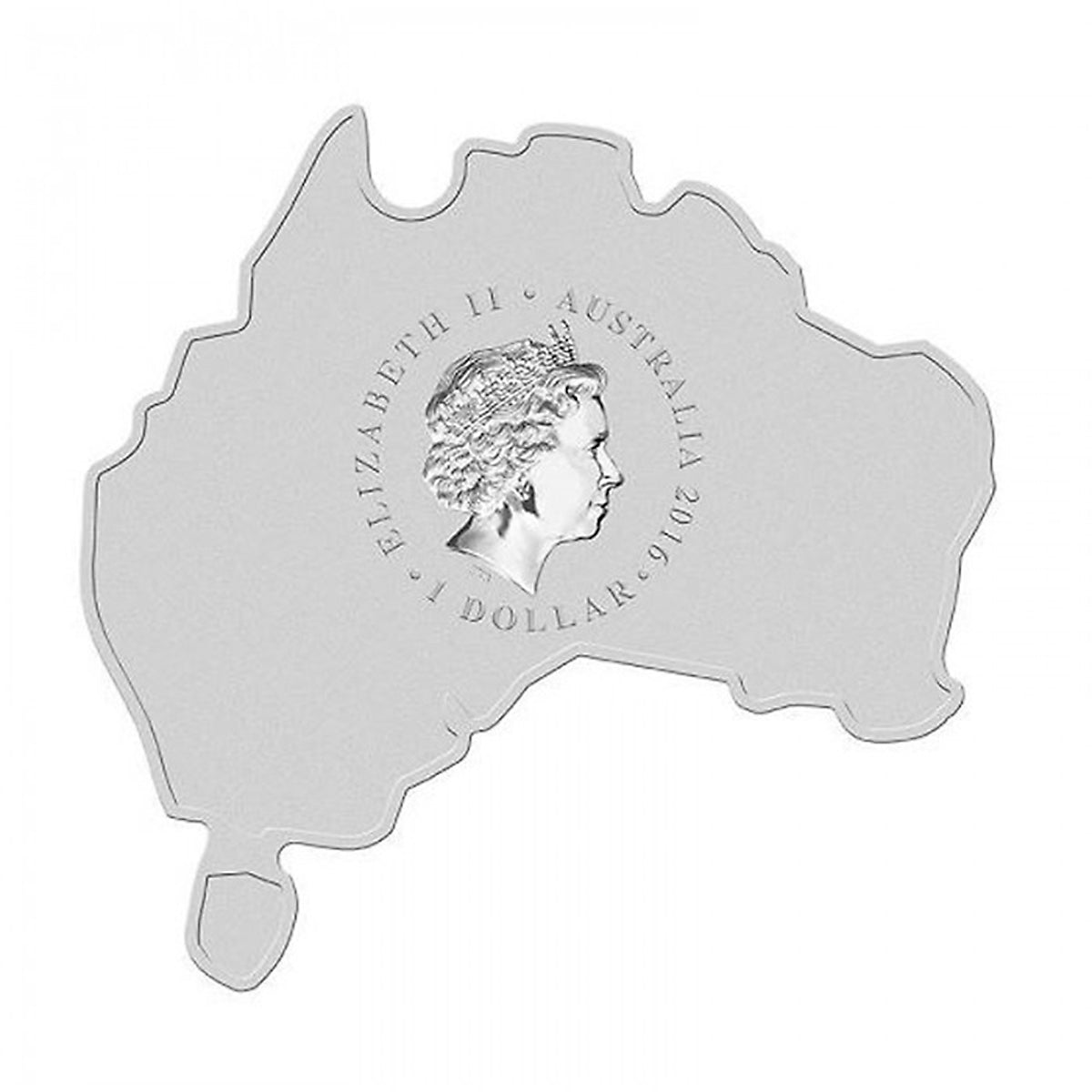 2016 $1 Australian: Shark Map Shaped - Pure Silver Coin