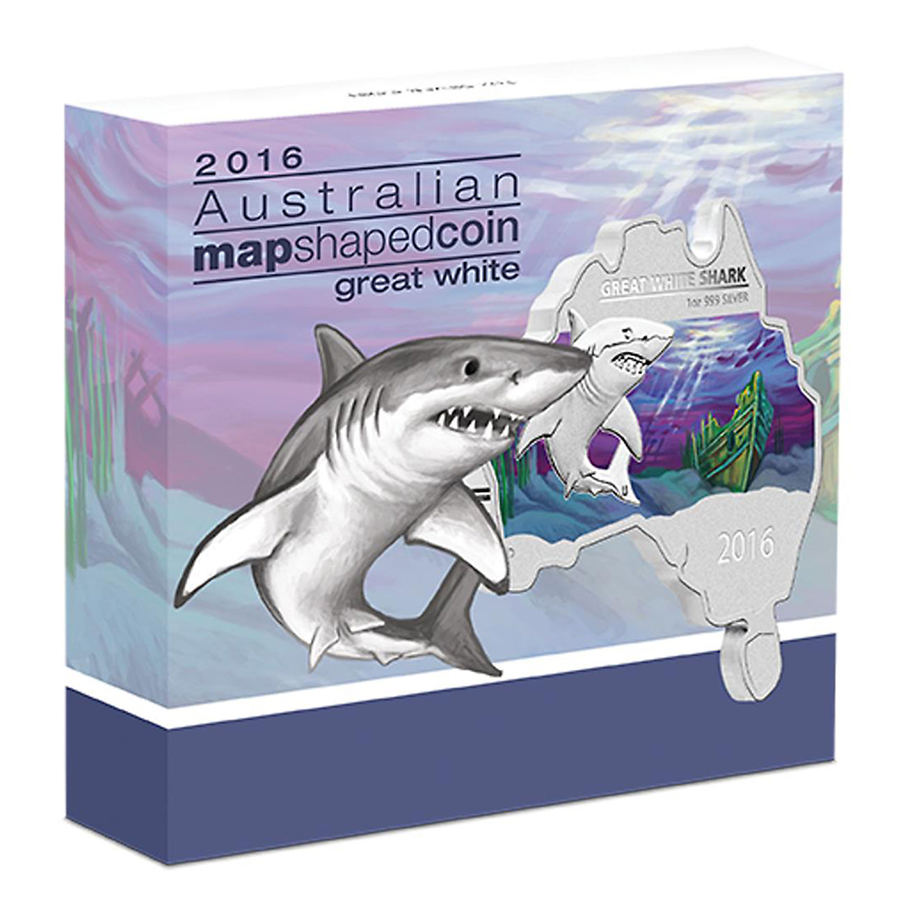 2016 $1 Australian: Shark Map Shaped - Pure Silver Coin