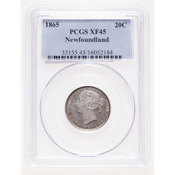 NFLD 20 cent 1865  PCGS EF-45