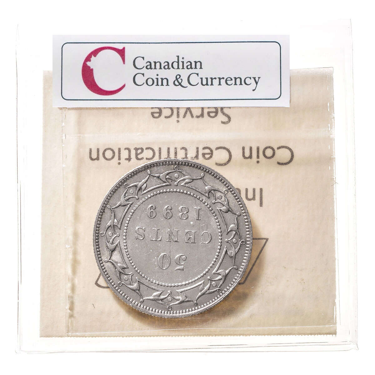 NFLD  50 cent 1899 Narrow 9's ICCS AU-58