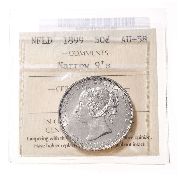 NFLD  50 cent 1899 Narrow 9's ICCS AU-58