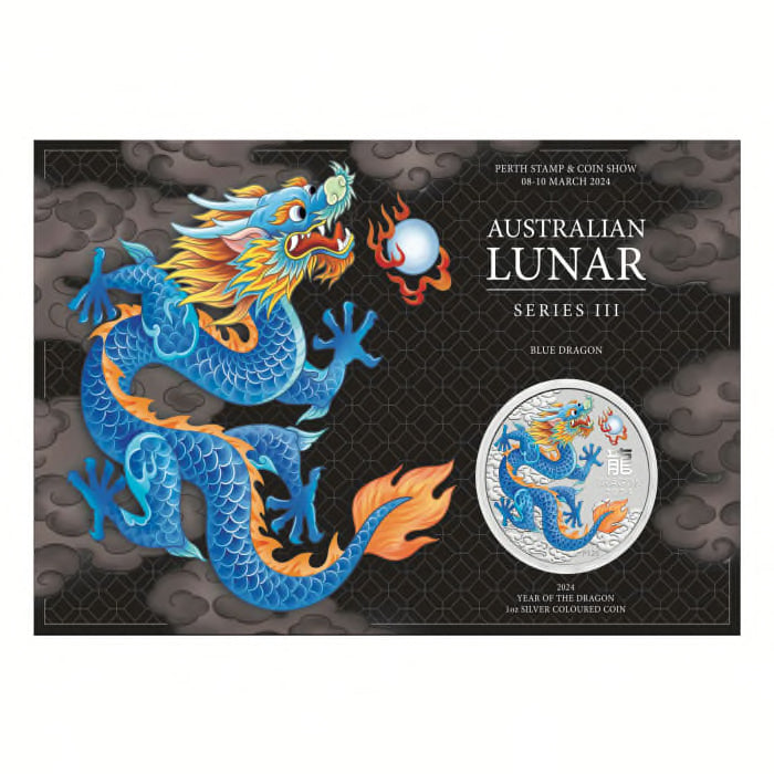 2024 $1 Year of the Dragon: Blue Dragon - Pure Silver Coloured Coin