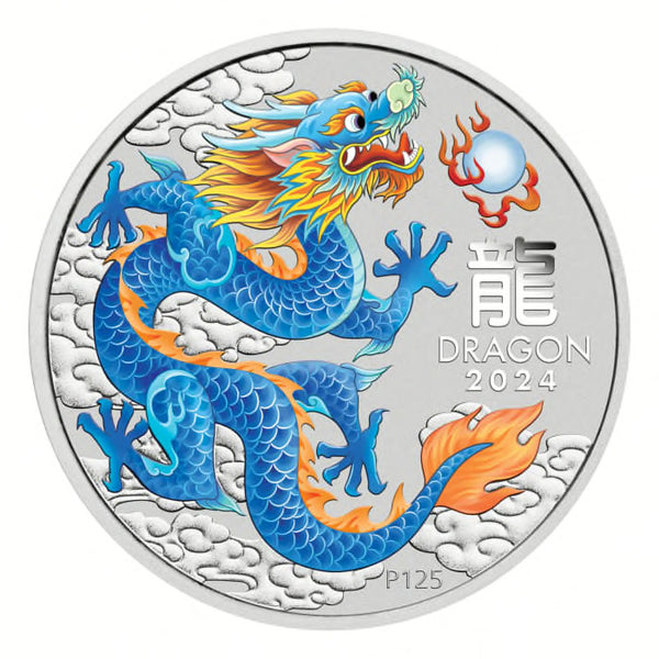 2024 $1 Year of the Dragon: Blue Dragon - Pure Silver Coloured Coin