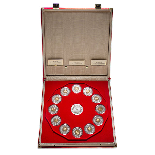 1998-2009 $15 Lunar Calendar - Sterling Silver 12 Coin Set With Medall