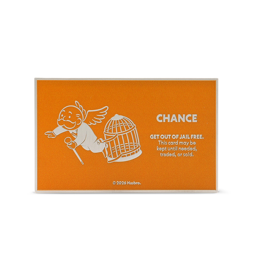 2026 $2 Monopoly Chance Cards: Get Out of Jail Free  - Pure Silver Coin