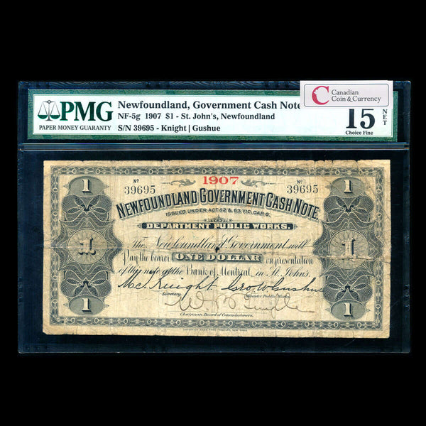 $1 1907 NF-5g Newfoundland Government Cash Note PMG F-15