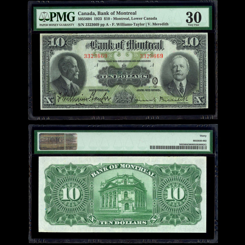 The Bank of Montreal $10 1923 Taylor-Meredith PMG VF-30