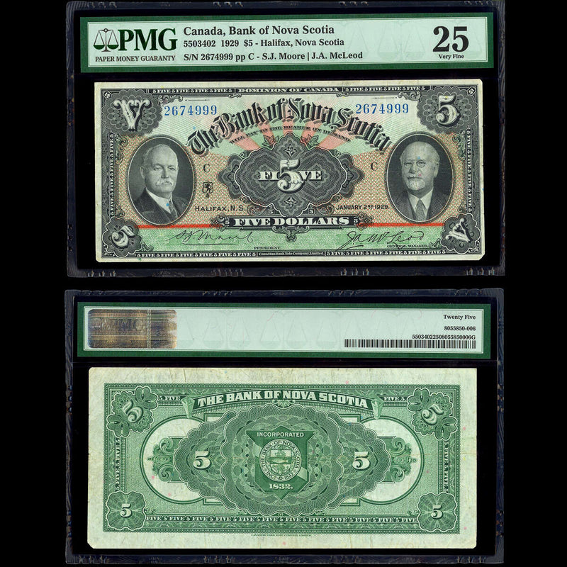 The Bank of Nova Scotia $5 1929 Moore-McLeod PMG VF-25
