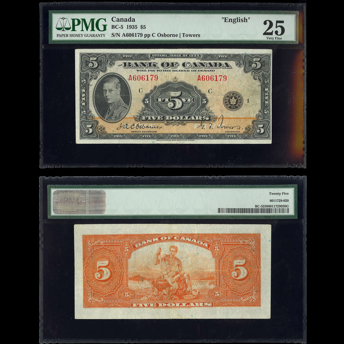 $5 1935 English BC-5 Osborne-Towers Osborne-Towers Prefix A Suffix C PMG VF-25