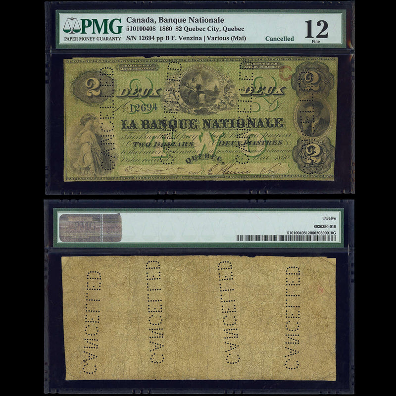 Le Banque Nationale $2 1860 Venzina PMG F-12