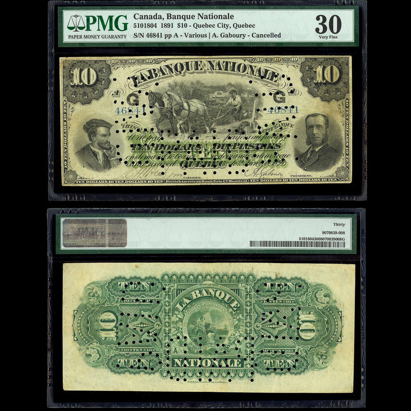 Le Banque Nationale $10 1891 Gaboury PMG VF-30