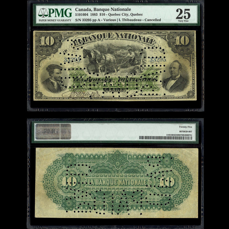 Le Banque Nationale $10 1883 Thibaudeau PMG VF-25