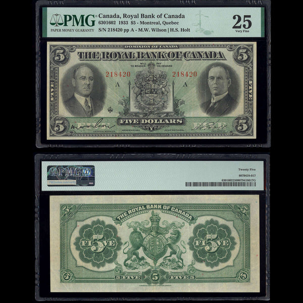 The Royal Bank of Canada $5 1933 Wilson-Holt PMG VF-25