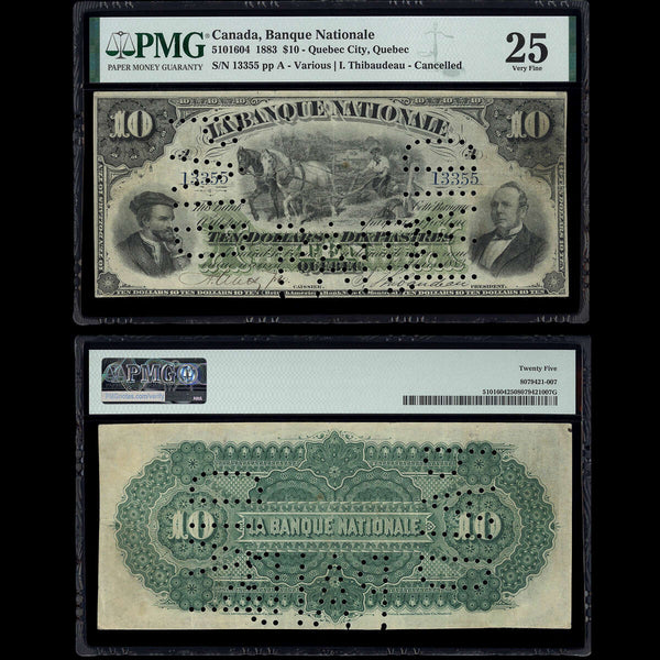 Le Banque Nationale $10 1883 Various-Thibaudeau  PMG VF-25