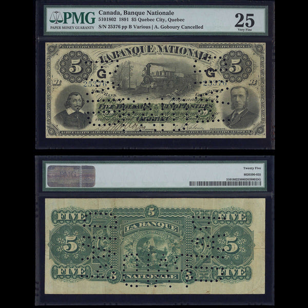 Le Banque Nationale $5 1891 Various-Goboury  PMG VF-25