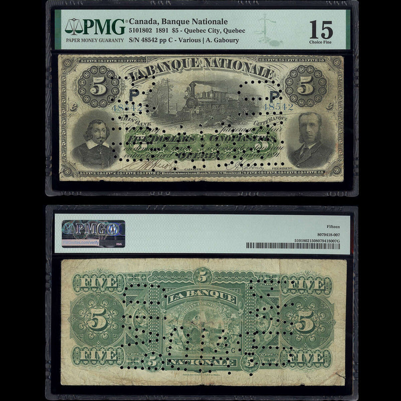Le Banque Nationale $5 1891 Various-Goboury  PMG F-15