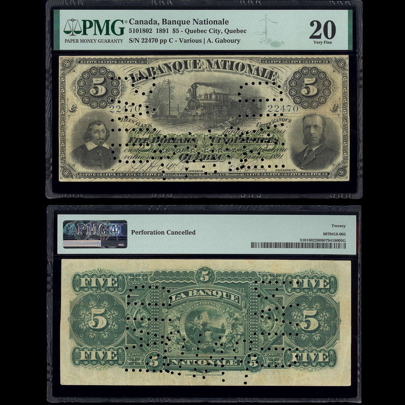 Le Banque Nationale $5 1891 Various-Goboury  PMG VF-20