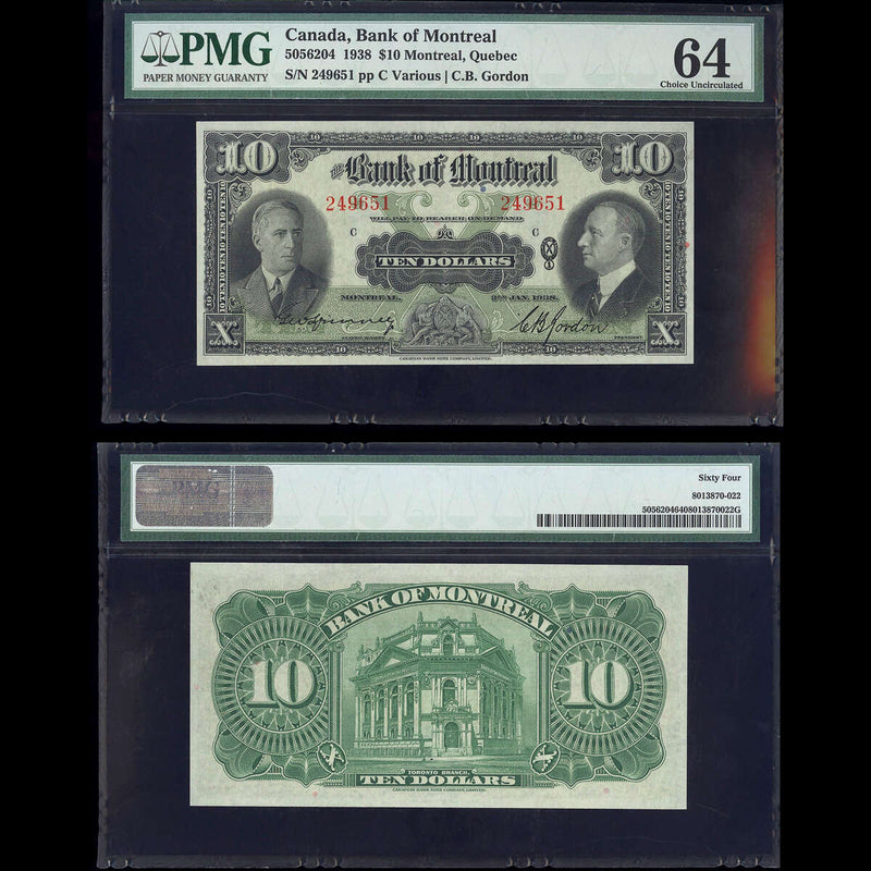 The Bank of Montreal $10 1938 Various-Gordon PMG CUNC-64